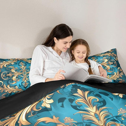 Erosebridal Hippie Damask Print Bedding Set King Size, Flowers Vintage Fashion Comforter Set for Women Men Adults, Exotic Aztec Boho Paisley Duvet Insert, Fashion Victorian Baroque Quilt