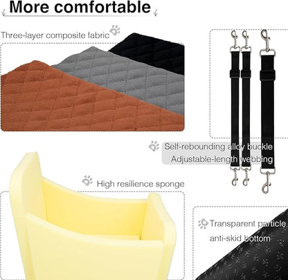 YOUVEE Dog Car Seat for Small/Medium Dog 20lbs 25lbs up to 32 lbs,Fully Detachable and Washable Puppy Booster seat with Storage Pockets,2 Adjustable Safety Belts(Black Outside Grey Inside)