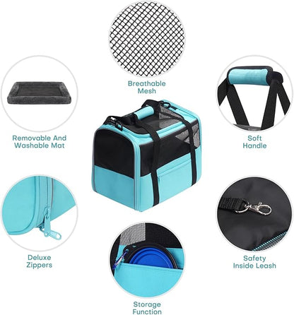 JUNGYOUN Premium Cat Carrier - Pet Carrier for Cat & Small Dogs up to 15lbs - Airline Approved Travel Dog Carrier with Anti-Escape Zippers, Collapsible Travel Bowl & Padded Strap