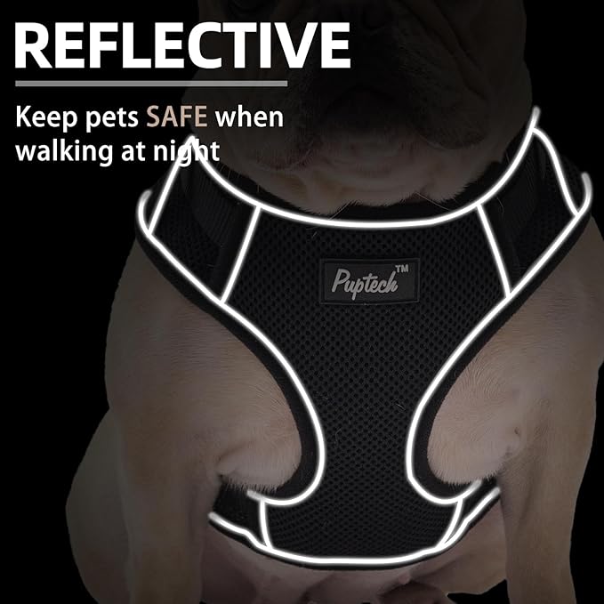 PUPTECK Small Dog Harness and Leash Set, No Pull Adjustable Puppy Cat Harness, Reflective Soft Mesh Pet Vest Small Sized, Black, M