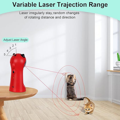 TBTeek Cat Toy, Automatic, Motion-Activated, Rechargeable, 5 Fun Patterns, Random Rotating Trajectory, 4 Speed Modes, Adjustable Light Angles for Indoor Cat Kitten Dog（Red）