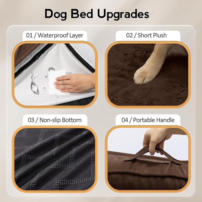 MEKIY Large Orthopedic Dog Bed with Sides XXXL Dog Beds with Removable Washable Cover Non-Slip Waterproof Pet Bed for Extra Large Dogs - Brown XXXL
