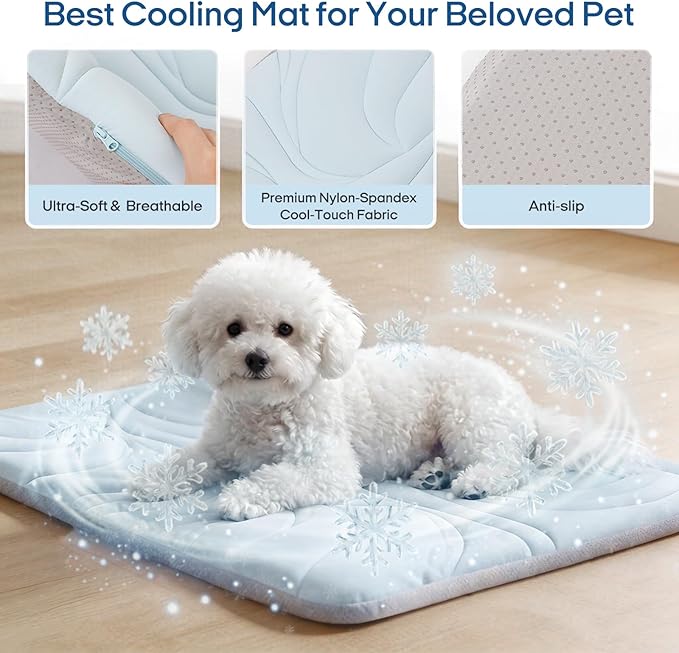 Vagascape Dog Cooling Mat New 5.0 Version Built-in Ice Pack, Long-Lasting Cool 6-8h, 35" x 27" Ultra Thick Soft Vine Pattern Pet Cooling Mat, Washable Foldable Large Cooling Pad for Indoor Outdoor