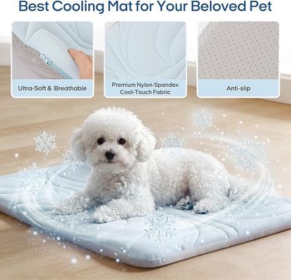 Vagascape Dog Cooling Mat New 5.0 Version Built-in Ice Pack, Long-Lasting Cool 6-8h, 30" x 20" Ultra Thick Soft Vine Pattern Pet Cooling Mat, Washable Foldable Large Cooling Pad for Indoor Outdoor