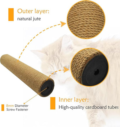 2 Pcs Cat Scratching Post Replacement for Indoor 15.7 x 3.1 Inches Cats Tree Replacement Parts Natural Sisal Cat Scratch Posts Refill Pole Part with M8 Screws Spare Cat Furniture Accessories
