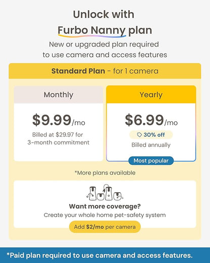 Furbo 360° Cat Camera [Subscription Required] Unlock w/Paid Plan: Home Security & Pet Safety Alerts, Rotating Treat Toss w/ 2-Way Speaker, Smart Cam w/Phone App (Low Risk, 3mo Min. Cancel Anytime)