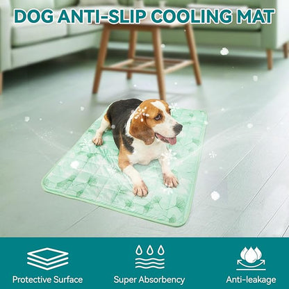 SUPRIY Pet Cooling Mat for Dogs & Cats - Qmax 0.4 Waterproof Cooling Pad, Summer Heat Relief Mat with Japanese Polyester Tech, 3 Sizes Indoor/Outdoor Use (27.5 * 38.5, Green Ginkgo Leaves)