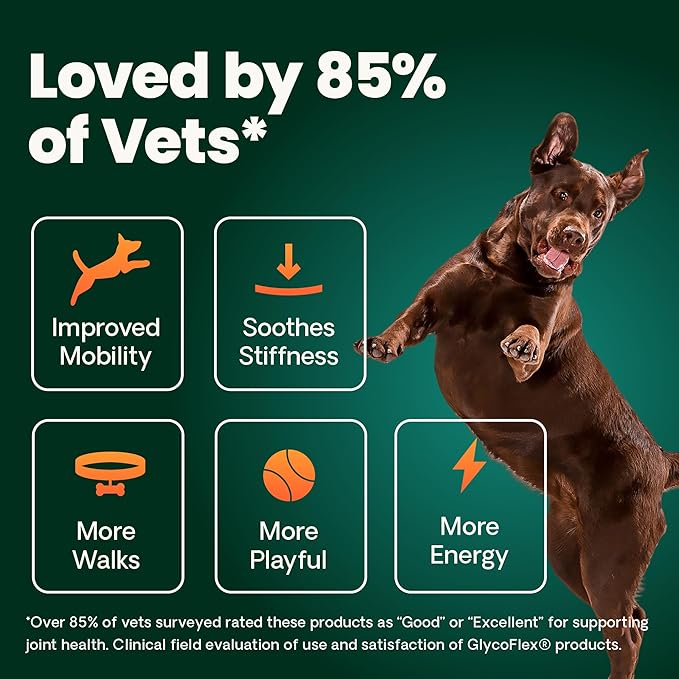 VetriScience Extra Strength Healthy Hip & Joint Chewable Tablets,GlycoFlex Glucosamine and Green-Lipped Mussel JointSupport Supplement for Dogs,Soothe-JointDiscomfort,Chicken,120 Count (Pack of 2)