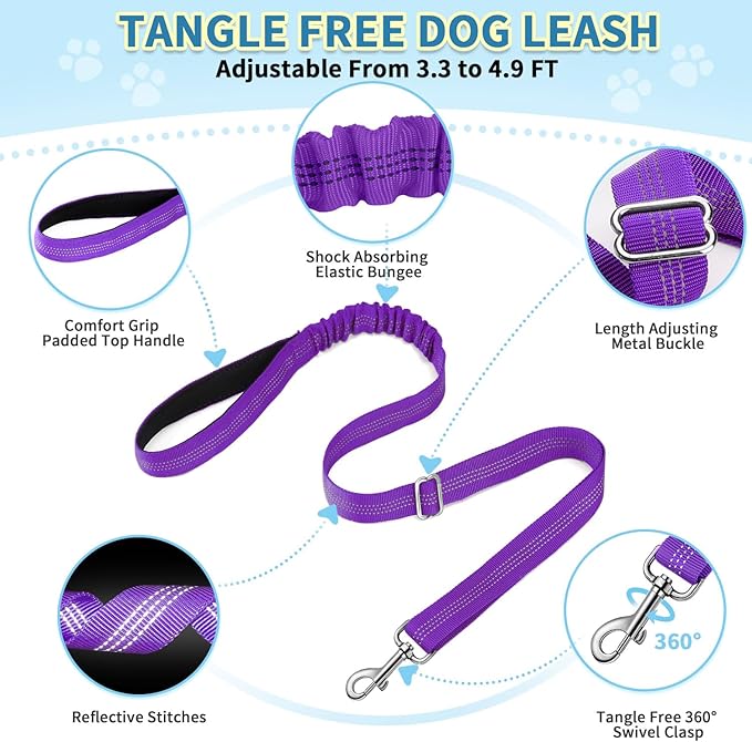 SlowTon No Pull Small Dog Harness and Leash Set, Puppy Soft Vest Harness Neck & Chest Adjustable, Reflective Lightweight Harness & Anti-Twist Pet Lead Combo for Small Medium Dogs (PU-Front Clip, XXS)