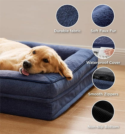 Made4pet Dog Bed Orthopedic, Dog Sofa for Small Dogs Supportive Foam Pet Cushions Bed with Washable Removable Cover, Egg-Crate Foam, Waterproof Lining Bottom, Blue, 35 * 23 * 6.5 Inch
