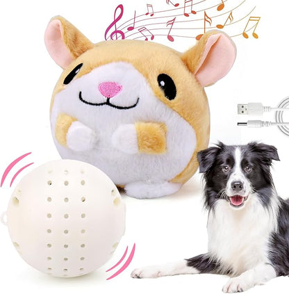 Mity rain Interactive Dog Toys, Interactive Dog Ball for Pet Automatic Rolling Jumping Vibrating Wiggling, Dog Squeaky Ball with Chewable Plush Cover&Music for Small/Medium/Large Dogs Chasing（Hamster