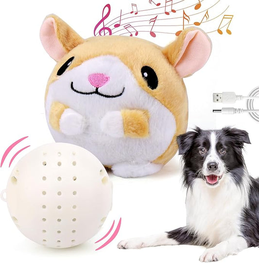 Mity rain Interactive Dog Toys, Interactive Dog Ball for Pet Automatic Rolling Jumping Vibrating Wiggling, Dog Squeaky Ball with Chewable Plush Cover&Music for Small/Medium/Large Dogs Chasing（Hamster