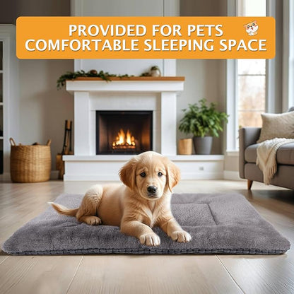 Reversible Dog Bed Mat with Plush and Corn Velvet,Soft Warm Pet Cushion, Dual Purpose Washable Sleeping Mattress Bed for Small Medium Large Dog and Cat XB004 (42"x28", Light Grey)