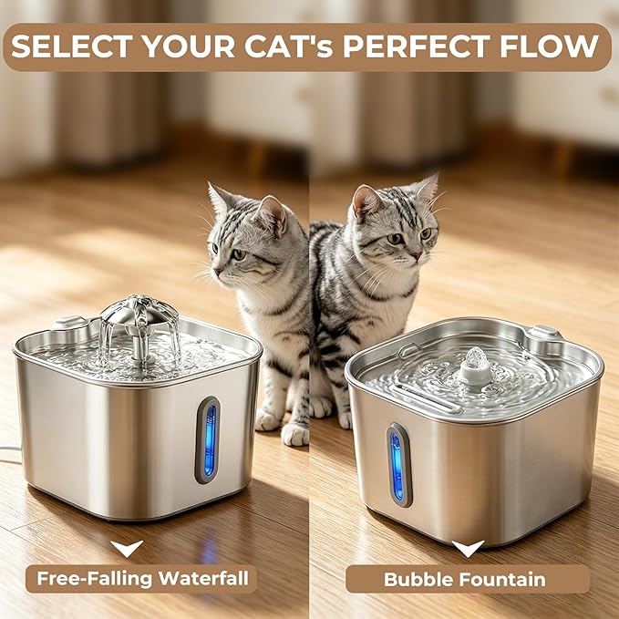 Wonder Creature Cat Water Fountain Stainless Steel, 74oz/2.2L Automatic Quiet Cat Drinking Fountain, Indoor Water Dispenser for Cats, Kittens, Small Dogs and Pets, Circulating Pet Water Fountain