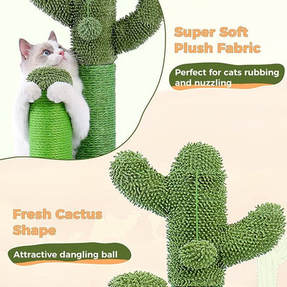 PAWZ Road Cat Scratching Post Cactus Cat Scratcher Featuring with 3 Scratching Poles and Interactive Dangling Ball -Large 27 Inches