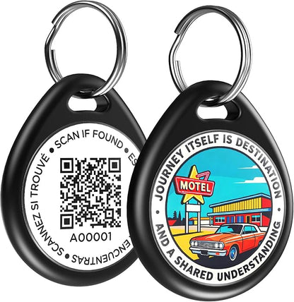 Dog Tags Personalized for Pets, Motels QR Code Dog Name Tags for Pet Collar, Online Profile, Scan Location Alerts, (Black Motels)