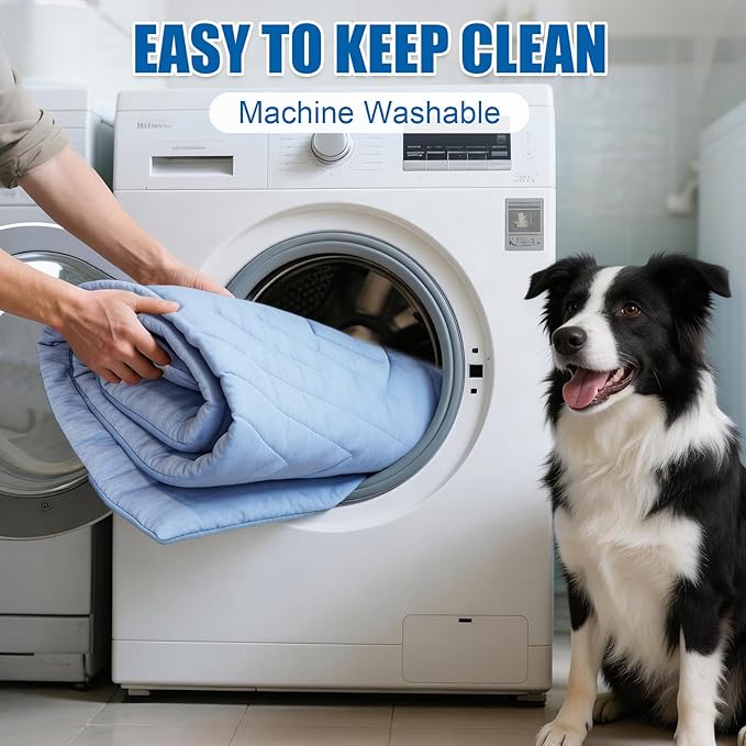 Dog Cooling Mat Self Coolings Foldable Cooling Pad for Dog in Summer Coolings Mat for Dogs and Cats Machine Washable (Rectangle,Blue, Large-48 L x 28" W)