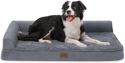 COZY KISS Orthopedic Dog Bed for Large Size Dog, XL Dogs Crate Bed, L Shaped Foam Anti-Slip Bottom Pet Cat Sofa with Washable Removable Cover, Suitable for Pet Up to 100 lbs, 42x30x7.5 inch, Grey