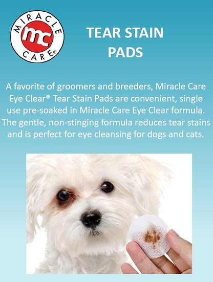 Miracle Care Tear Stain Pads, 90 Single Use Pre-Soaked Pads to Gently Clean and Soothe Dog and Cat Eyes, Non Stinging Formula to Improve Tear Stains and Remove Eye Debris