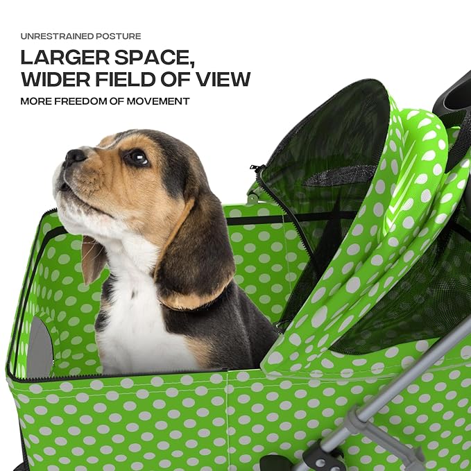 3-in-1 Visible Foldable Pet Carrier, Detachable Car Seat and Stroller with Push Button Entry for Small Pets, Cat Dog Carrier for Medium Dogs Cats, Load Up to 33 lbs, Green Polka Dots