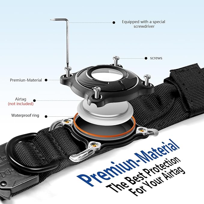 Tactical AirTag Dog Collar Waterproof with QR ID Tag, Military Training Dog Collar with Built-in AirTag Holder, Strong Metal Buckle & Control Handle, GPS Tracking Collar for Medium Dogs (Red, M)