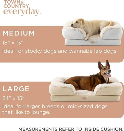 Town & Country Everyday CuddleTown Comfy Solid Bolster Sofa Pet Bed, Supportive & Calming Egg Crate Foam, Non-Slip Bottom, Machine Washable Cover, Blue, Medium 28"x23"x8"