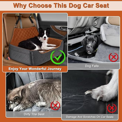 Large Dog Car Seat for Medium/Large Dog Under 55 lbs - Elevated Booster Car Seat for 2 Small Dogs,Removable and Washable,Filling Memory Foam with Safety Leashs and 2 Pockets