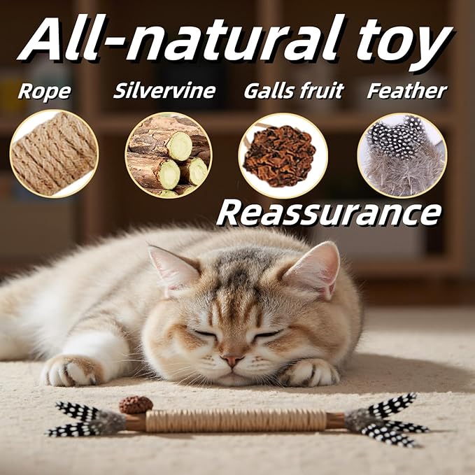 Cat Toys,3 Pack Silvervine Cat Feather Toy Kitten Chew Stick Catnip Treat for Cleaning Teeth Indoor Kitty Teaser Wand Molar Snack Interactive Pet Rabbit Bunny Hamster
