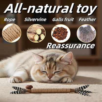 Cat Toys,3 Pack Silvervine Cat Feather Toy Kitten Chew Stick Catnip Treat for Cleaning Teeth Indoor Kitty Teaser Wand Molar Snack Interactive Pet Rabbit Bunny Hamster