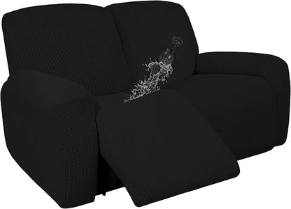 Easy-Going 100% Dual Waterproof Recliner Loveseat Cover, 6-Pieces Stretch Relining Sofa Cover with Pocket, Jacquard 2 Seat Sofa Slipcover Leakproof Washable (Loveseat, Black)
