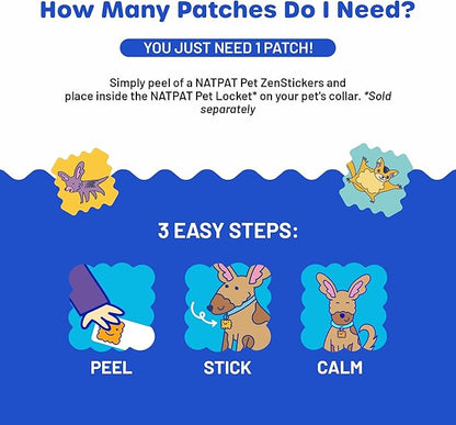 NATPAT Pet Zen Calming Patches for Dogs – Non-Medicated Effective Stress Relief for Travel, Fireworks & Separation Anxiety - Long Lasting & Non-Toxic (24 Patches) - Locket Sold separetely