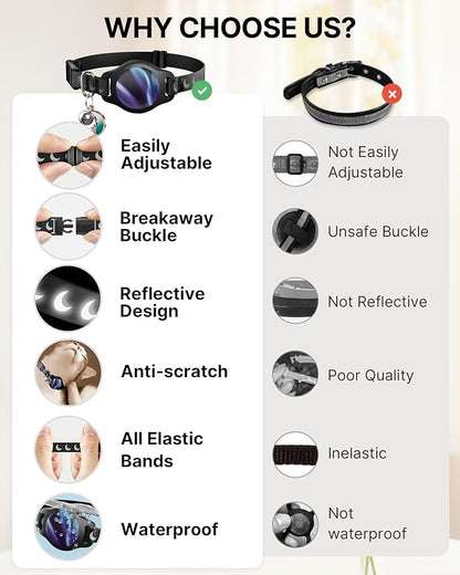 Cat Collar with Airtag Holder, Breakaway Airtag Cat Collar for Apple Air Tag with Luminous & Reflective Pattern, Waterproof GPS Cat Tracker Collars for Boy Girl Cats Kittens with Bell, Black (8-12")