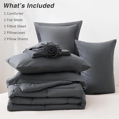 Love's cabin King Size Comforter Set Soot Grey, 7 Pieces King Bed in a Bag, All Season Bedding Sets with 1 Comforter, 1 Flat Sheet, 1 Fitted Sheet, 2 Pillowcase and 2 Pillow Sham