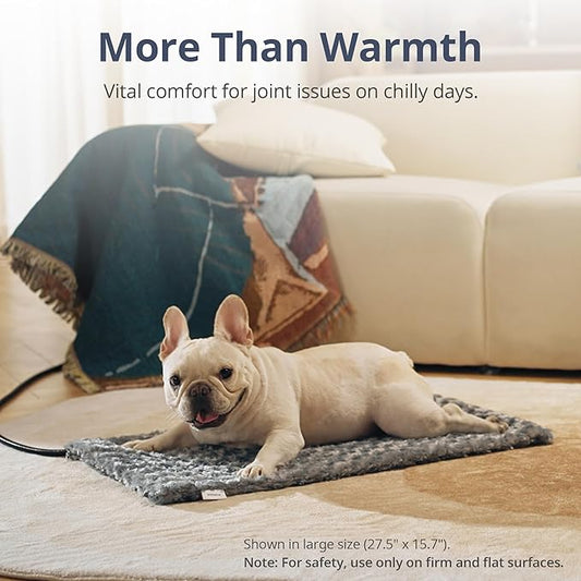 Adjustable Temperature Heated Cat Bed & Dog Heating Pad with Timer, Chew-Resistant Cord, Thick and Soft Cover, Indoor Pet Heating Pad, 29.5" x 17.7"