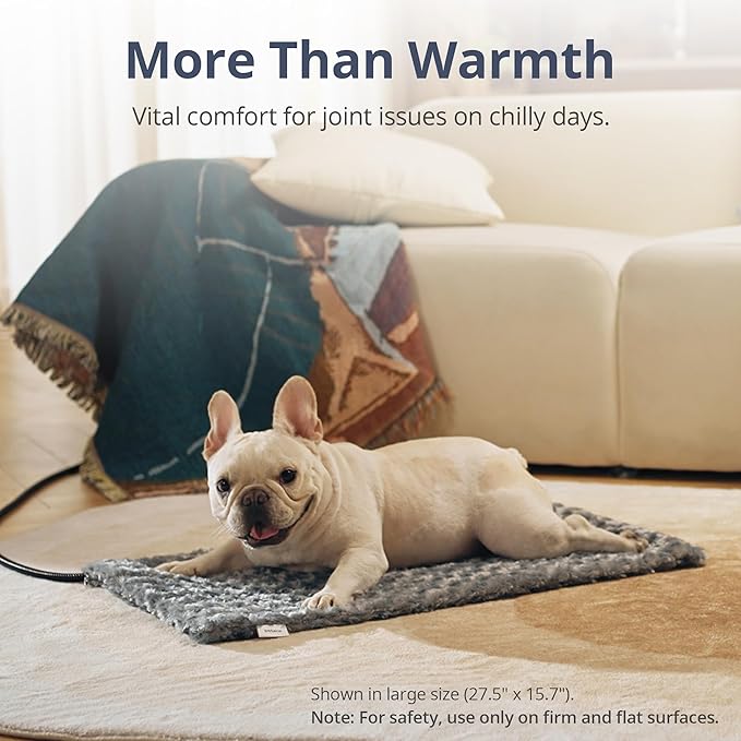 Adjustable Temperature Heated Cat Bed & Dog Heating Pad with Timer, Chew-Resistant Cord, Thick and Soft Cover, Indoor Pet Heating Pad, 27.5" x 15.7"