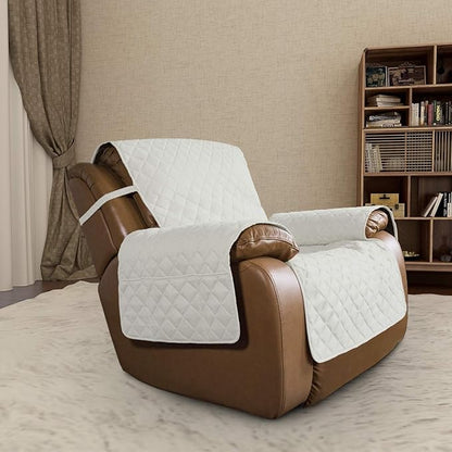 Easy-Going Oversized Recliner Cover Reversible Couch Cover Sofa Cover for Living Room Water Resistant Furniture Protector with Elastic Straps for Pets Dog (Oversized Recliner, Ivory/Ivory)