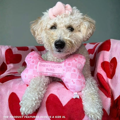 Haute Diggity Dog Chewy Vuiton Bone Plush Squeaky Dog Toy, Soft Durable Designer-Inspired Stuffed Puppy Chew Toys for Small & Medium Dogs, Machine-Washable (Pink Checker) Large