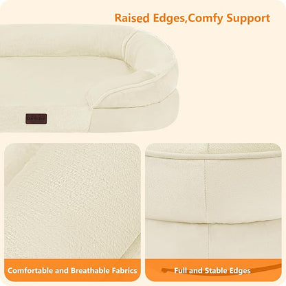 Dwanton Orthopedic Dog Bed for Medium Dogs with Gel Memory Foam, Waterproof Dog Sofa, Washable Pet Bed with Four Sided Bolster Cushion, Removable Cover & Non-Slip Bottom, 36", Beige