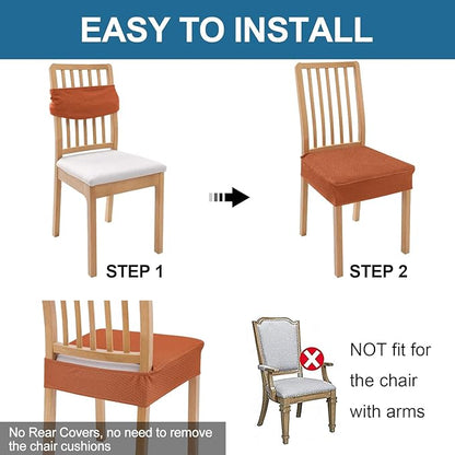 Smiry Waterproof Seat Covers for Dining Room Chairs Set of 2, Stretch Jacquard Removable Washable Chair Seat Slipcovers Protector, No Rear Covers, Rust