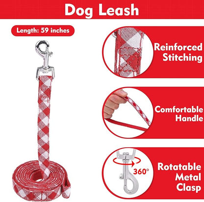 EXPAWLORER Cute Dog Harness and Leash Set - Red Girl Dog Harness Checkered Step-in Design, Easy Adjustable No-Choke Lightweight Breathable Vest for Puppy Small Dogs Cats Outdoor Walking, X-Small