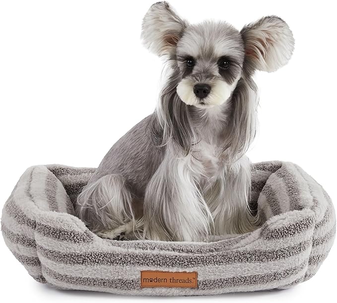 Modern Threads Ultra Soft Plush Pet Bed for Small and Medium Dogs with Elegant Texture and Stylish Design, Removable Washable Cover, Charcoal, (24" L x 20" W x 8" Th)