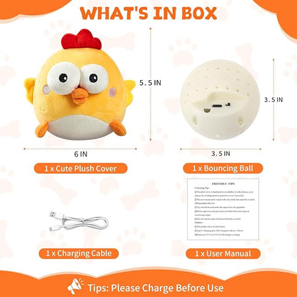 Interactive Dog Toy Ball, Upgrade Automatic 1.5H Jump Plush Toy with Removable Zipper for Small Large Dogs, Rechargeable Squeaky Move Bounce Ball for Pets Keep Busy, No Loud Music (Chicken)