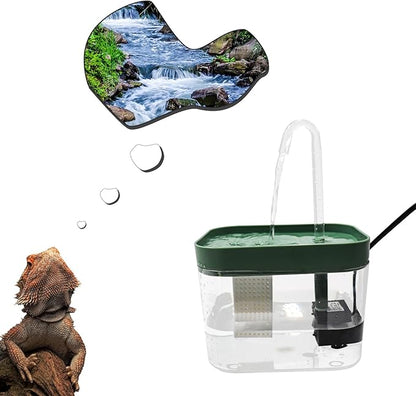 Reptile Water Bowl with Filtration System, Lizard Drinking Fountain, Bearded Dragon Tank Accessories, Reptile Habitat Waterfall for Bearded Dragon, Leopard Gecko, Chameleon, Snake