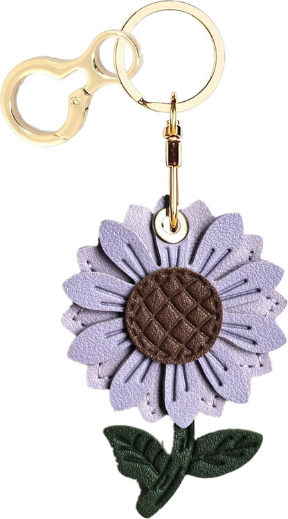 Leather Keychain Holder Case Compatible with AirTag,Cute Protective Cover with Keyring,Anti-Scratch Finder GPS Tracker Case for Wallet Keys,bag,pets,Backpack(Daisy Purple)