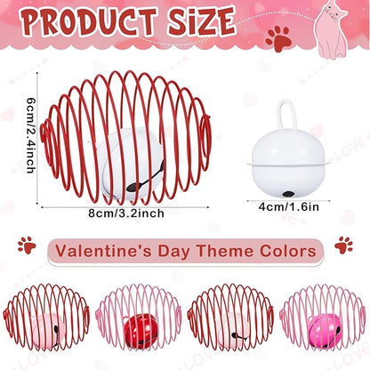 Jecery 5 Pcs Cat Spring Balls Toys Stretchable Rolling Balls Colorful Playful Coils Interactive Action Toy Caged Rats for Kitten Pet Supplies (Bell,Pink Red)