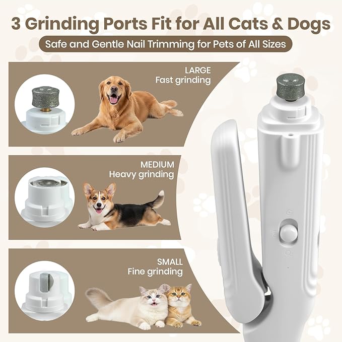 2-in-1 Dog Nail Clipper and Grinder with LED Light, USB Rechargeable Quiet Electric Pet Nail Trimmer for Dogs Cats with Safety Guard