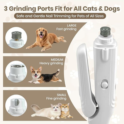 2-in-1 Dog Nail Clipper and Grinder with LED Light, USB Rechargeable Quiet Electric Pet Nail Trimmer for Dogs Cats with Safety Guard