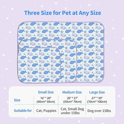 NWK Pack of 4 Pet Cooling Mat -Q-Max>0.345 Ice Silk Cooling Mat for Dogs & Cats Portable & Washable Pet Cooling Blanket, Car Seats, Beds for Summer (4pcs, Purple Fish, 20'' X 16'' X 0.3'')