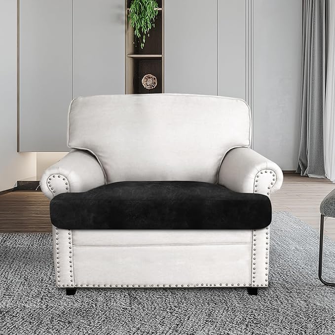 ANARACHON Leather Look Couch Cushion Covers Sofa Seat Slipcovers Sets Couches Furniture Protector for Sectional Armchair Loveseat Pets Kids Stretch Spandex Fabric (1 T-Cushion Armchair, Black)