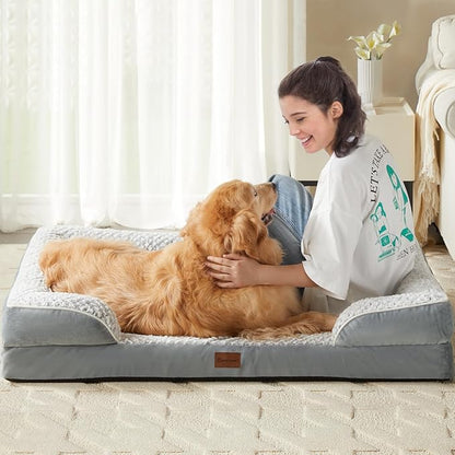 LEXTRO Orthopedic Dog Bed for Extra Large Dogs, Egg Crate Foam Bed for Extra Large Dogs, Equipped with Removable Waterproof Pillow Cover and Anti-Slip Bottom, Pet Bed